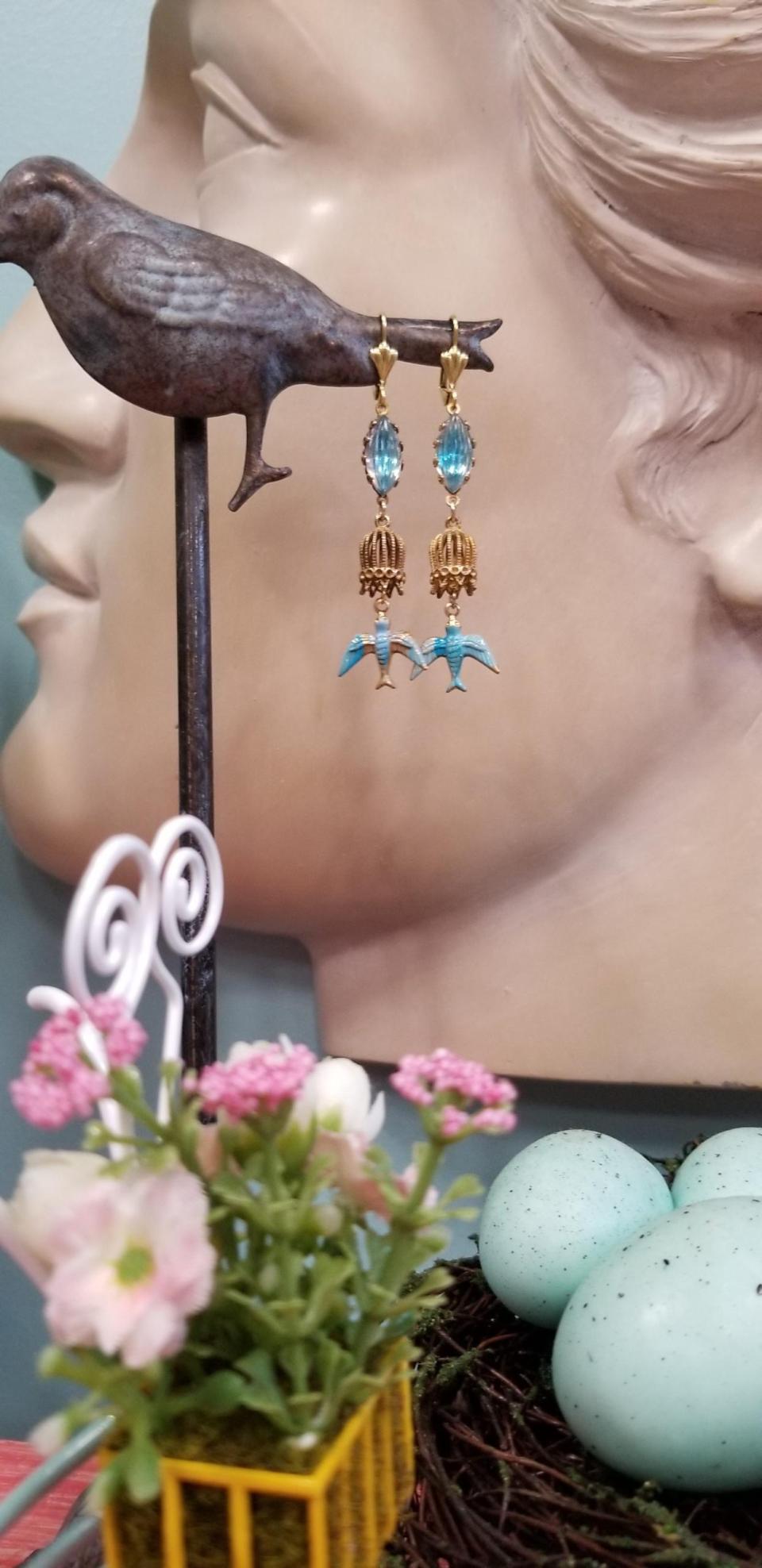 Bird Cage and Bluebird Earrings - Image 2