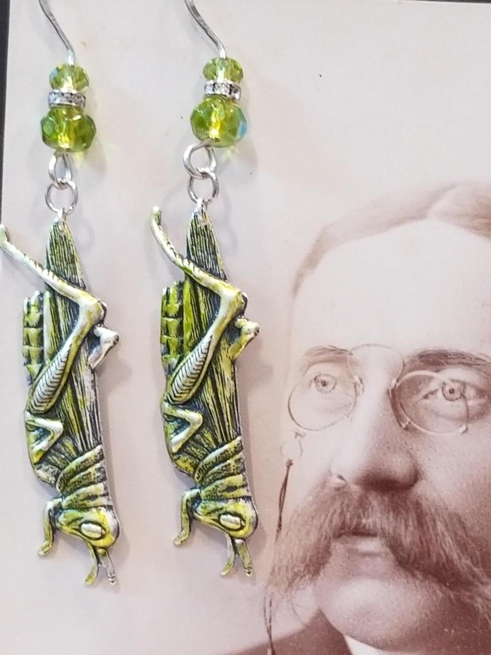 Green Grasshopper Earrings - Image 2
