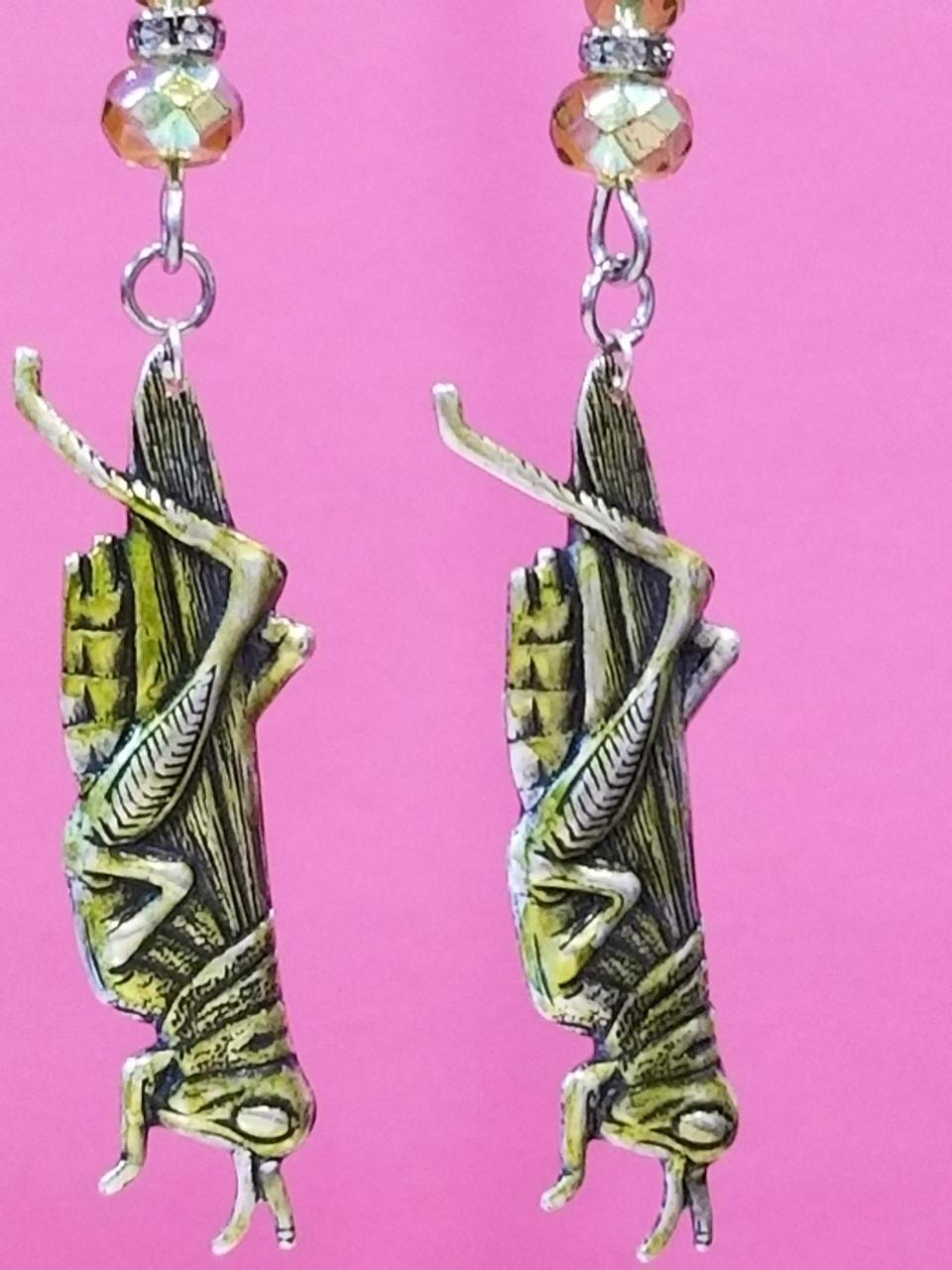 Green Grasshopper Earrings
