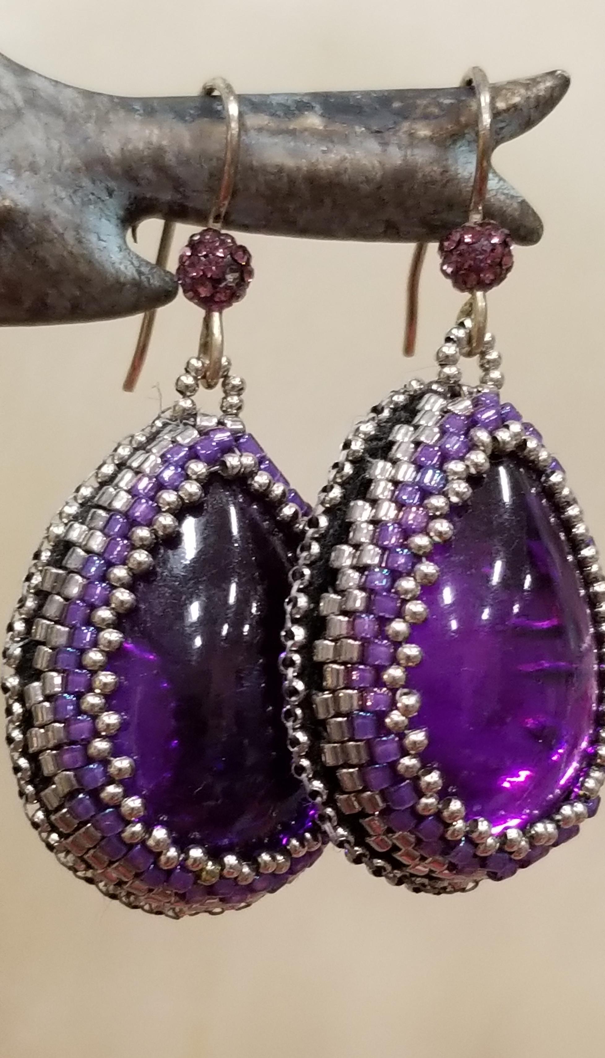 Purple Icy Rain Drop Bead Embroidered Earrings ⋆ Behold Jewelry