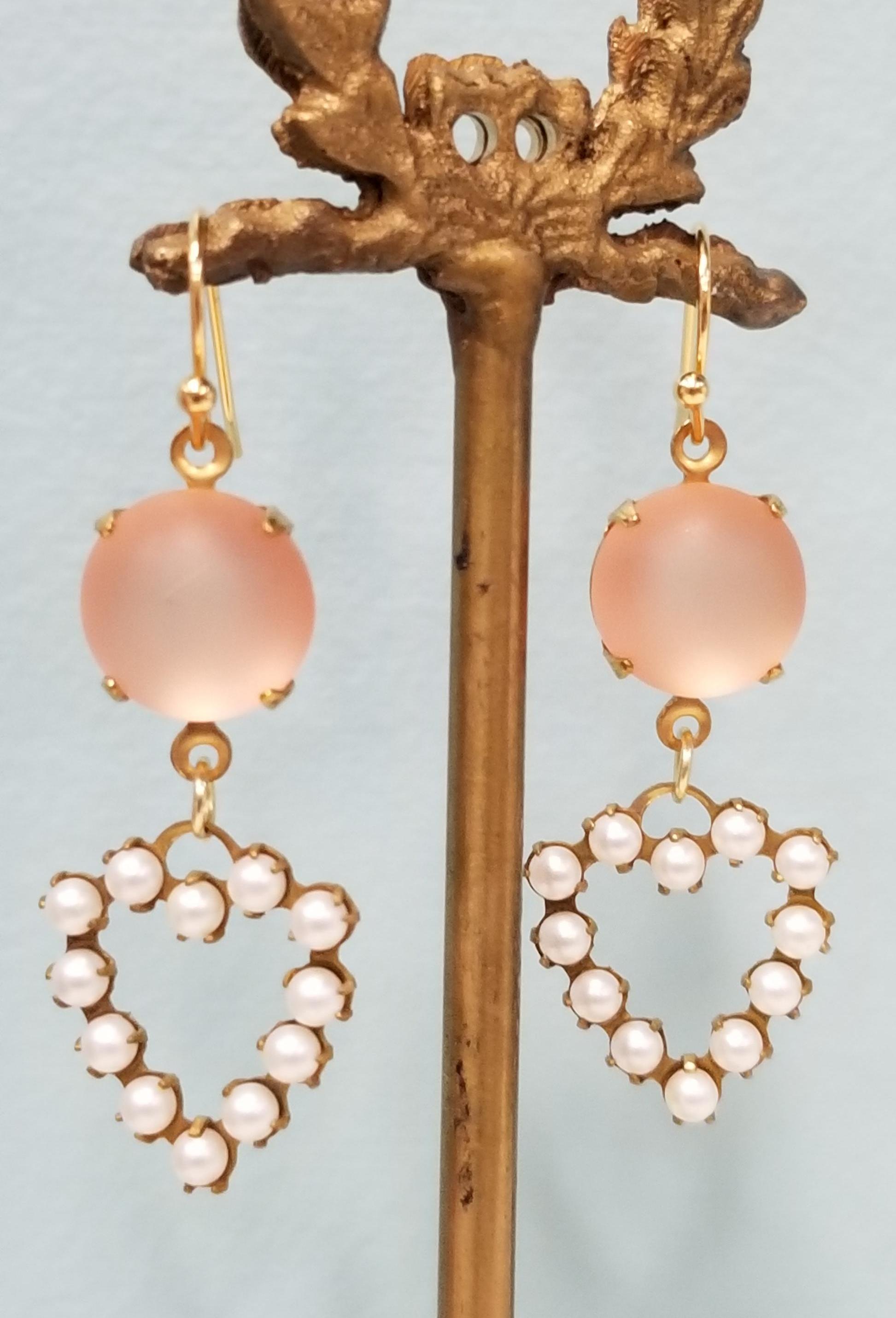 Apricot and Pearl Heart Earrings ⋆ Behold Jewelry & Designs West
