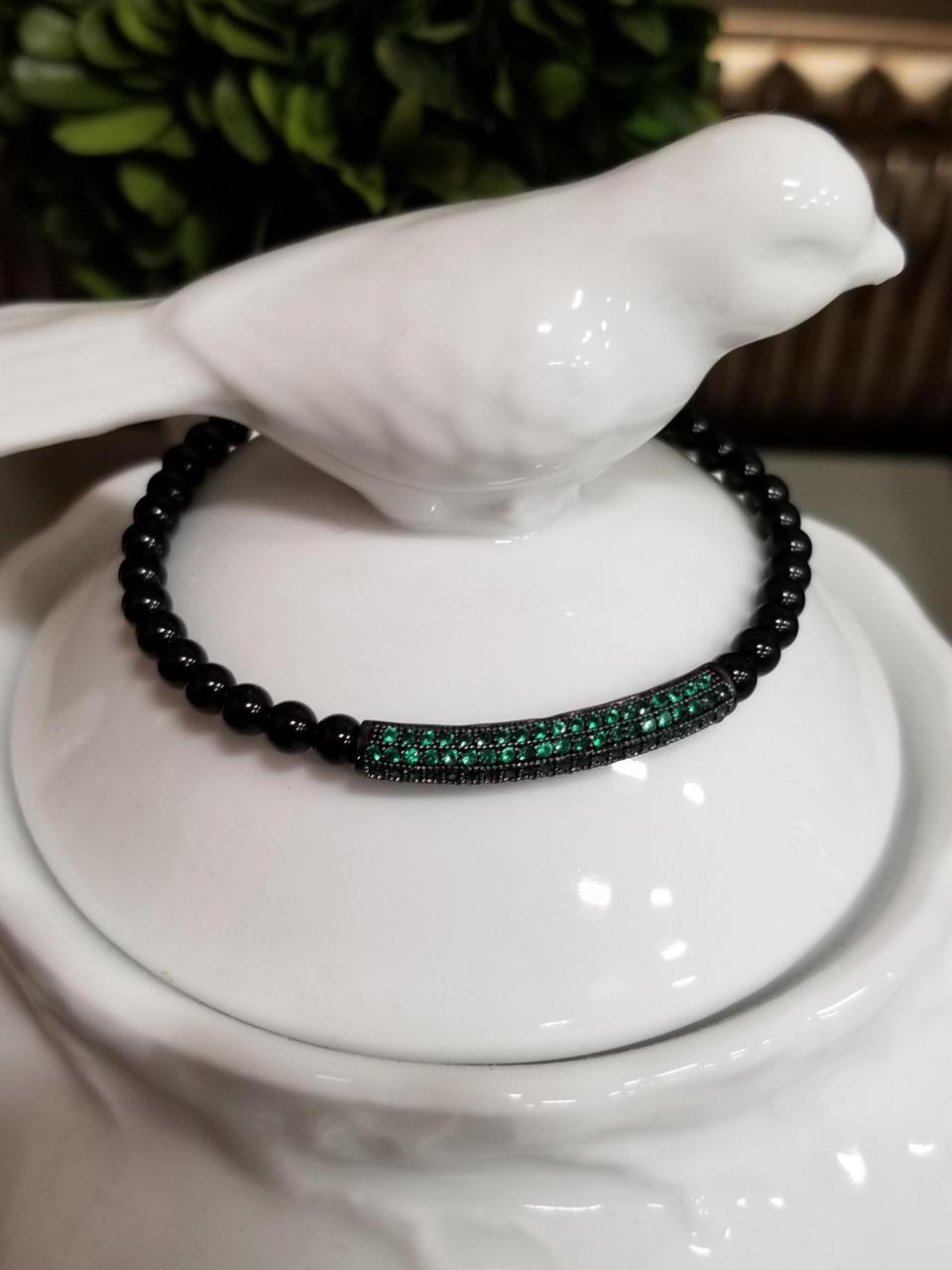 GREEN Pave Bead Stretchy Bracelet