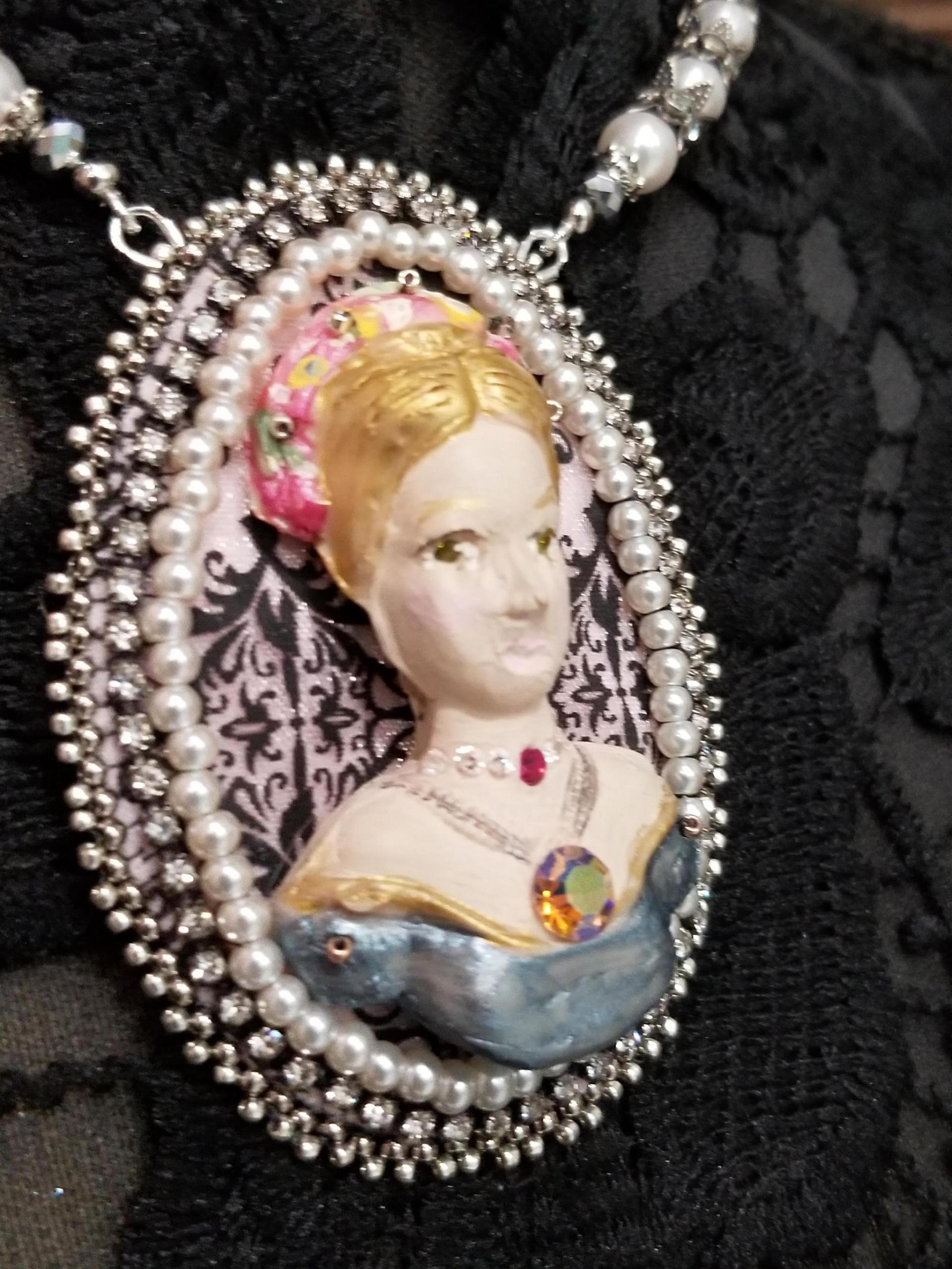 Victorian Inspired Gunmetal Lady Maiden Maid Woman Cameo Custom Pendant Necklace 