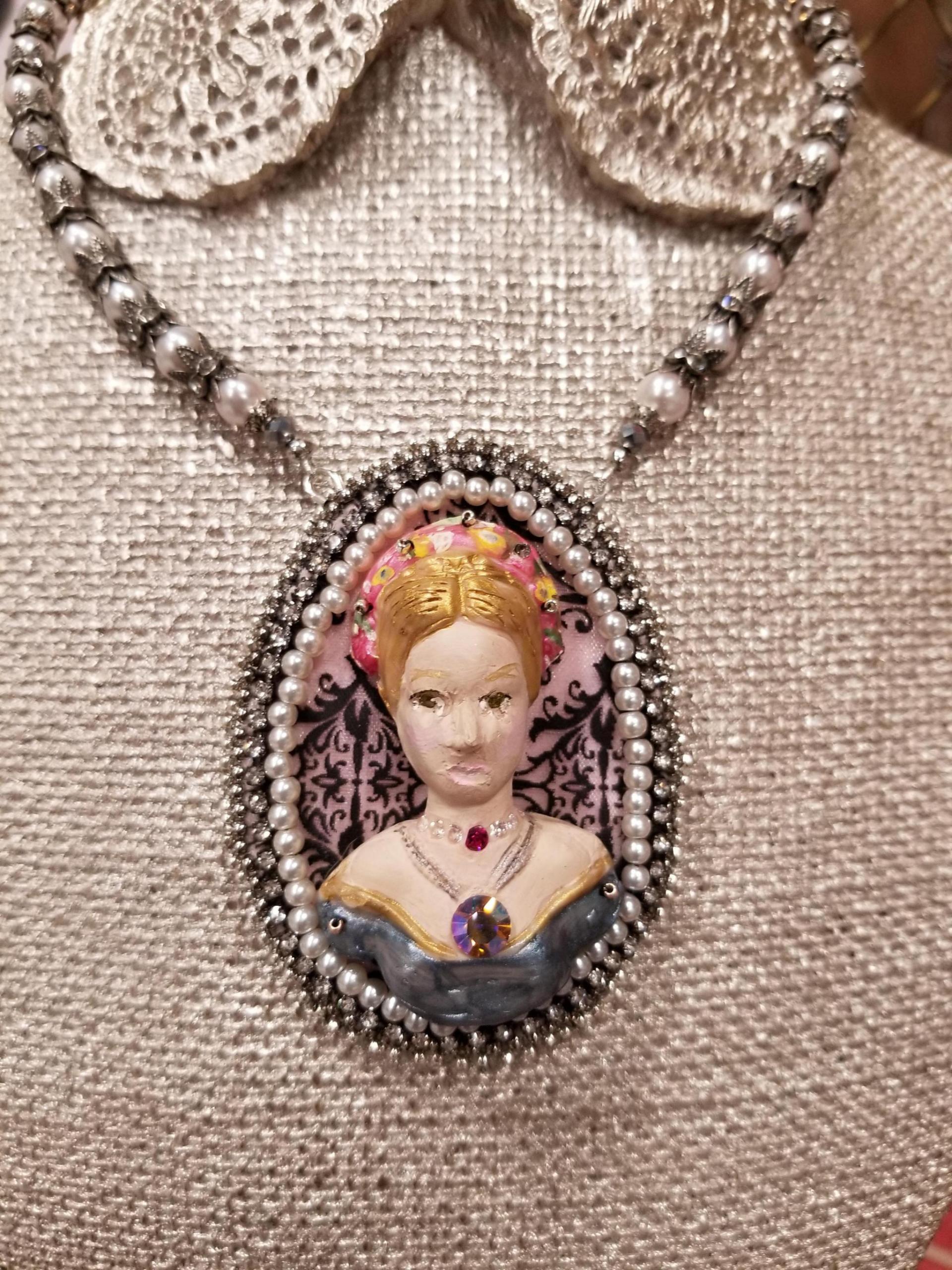 Victorian Inspired Gunmetal Lady Maiden Maid Woman Cameo Custom Pendant Necklace 