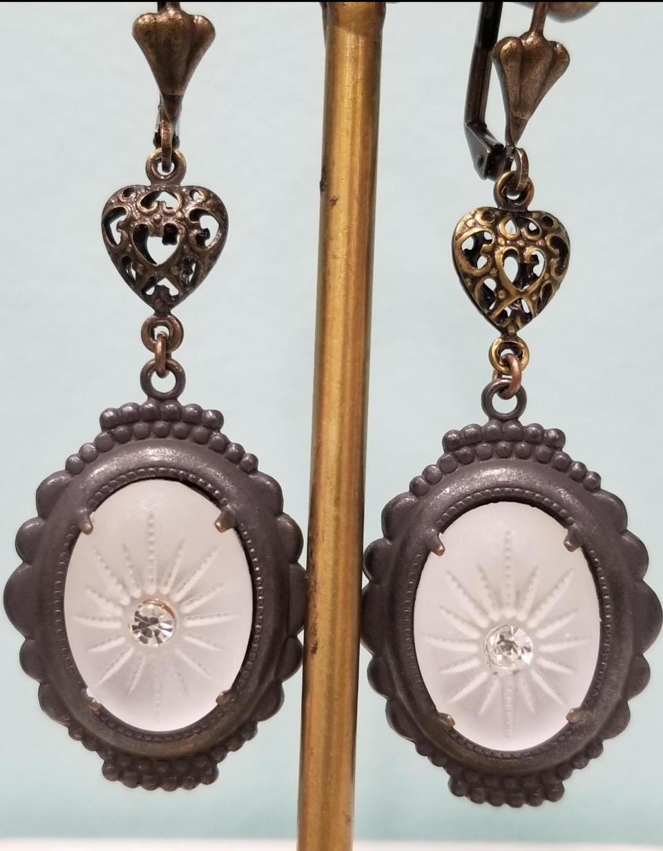 Baroque Oval Picture Frame Earrings FROSTED WHITE STARBURST