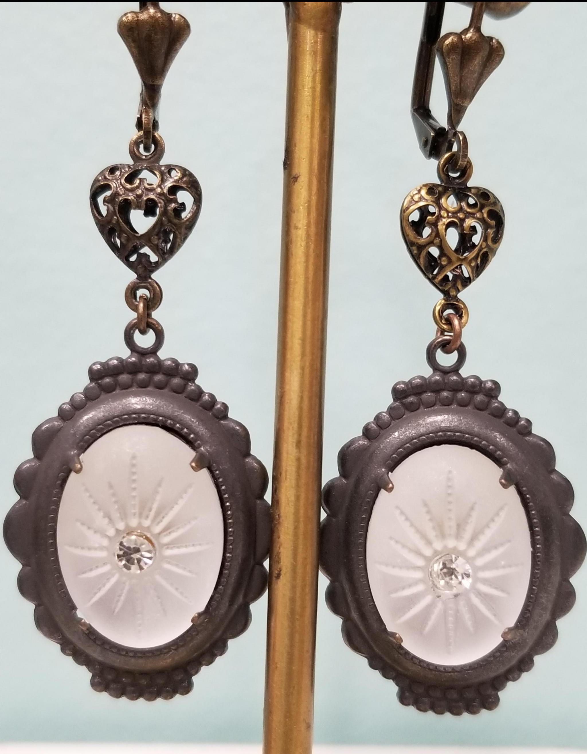 Baroque Oval Picture Frame Earrings FROSTED WHITE STARBURST ⋆ Behold