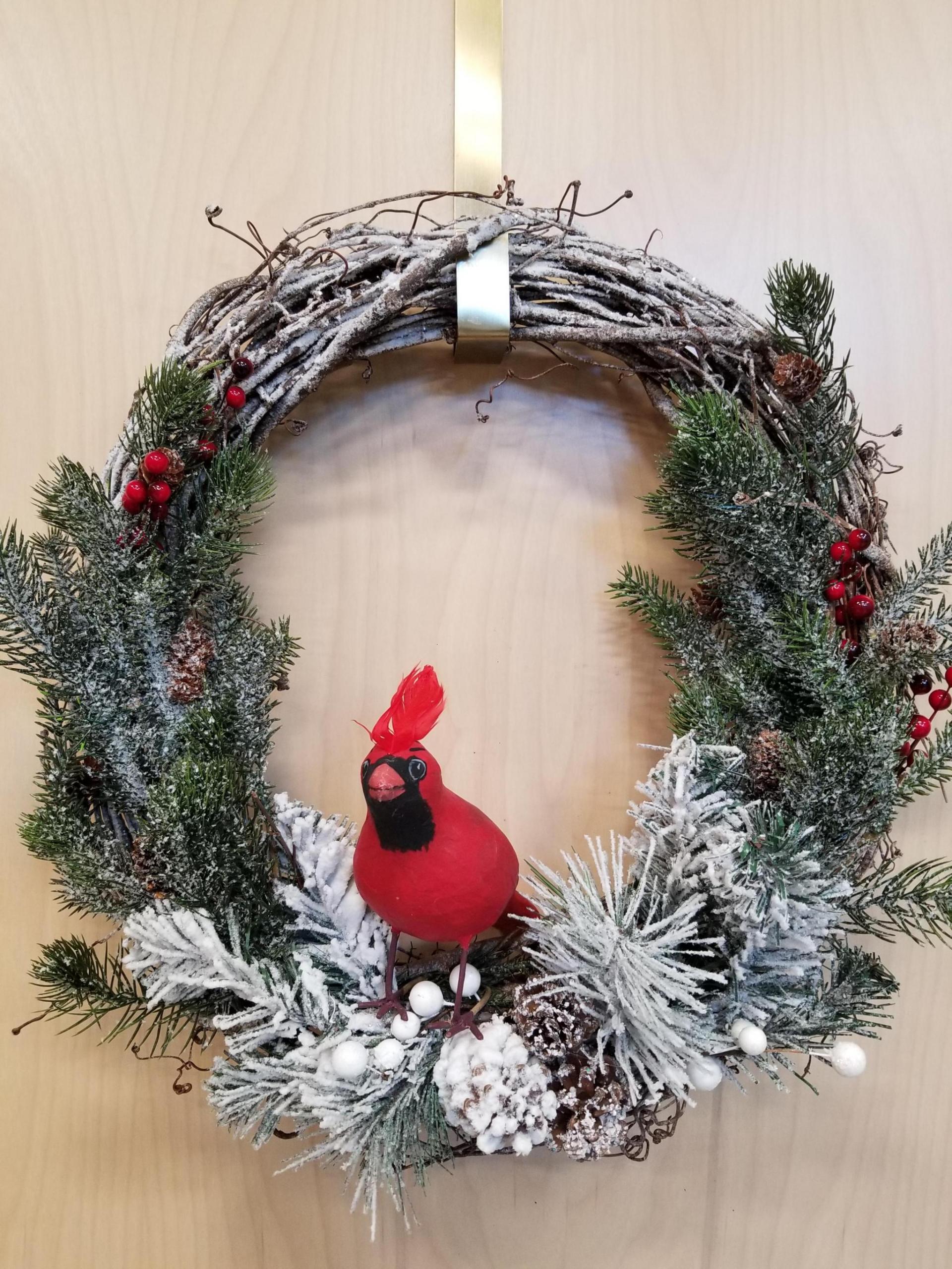 Red bird wreath,winter wreath,Christmas wreath,red berries wreath