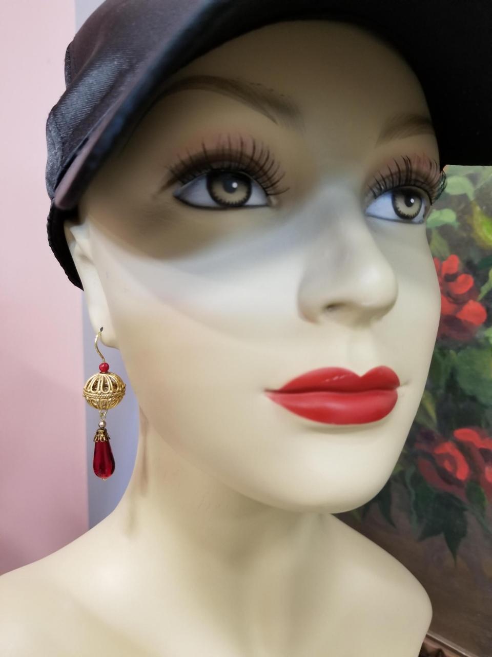 Caged Sphere Garnet Drop Earrings - Image 3