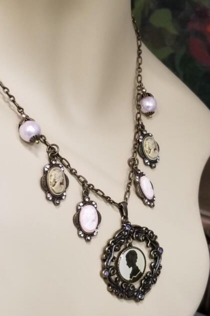 Antique Bronze Cameo Charm Necklace
