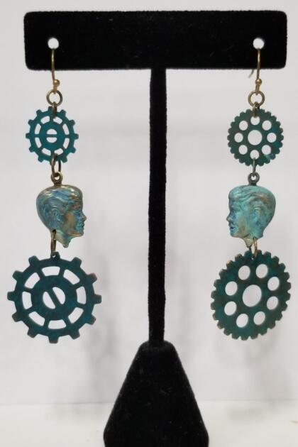 Gear Head Cameo Steampunk Earrings