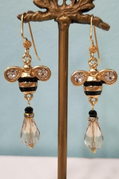 Gold and Crystal Bumble Bee Teardrop Earrings