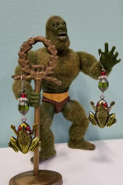 Green Frog with Red Eyes Earrings