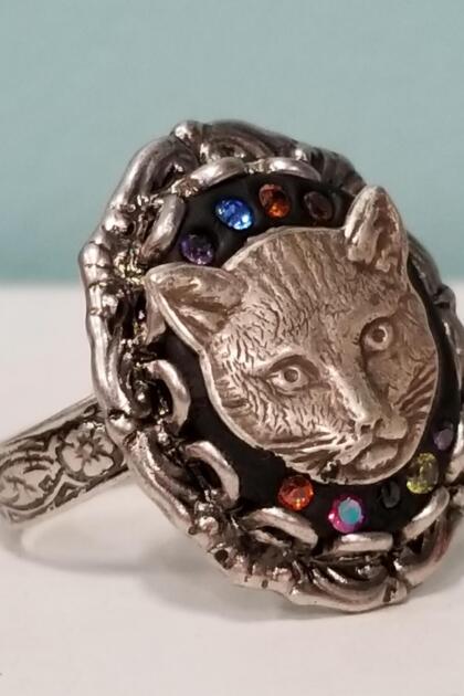 Cat Head Cameo Ring
