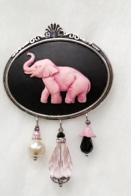 Pink Elephant Cameo Pin