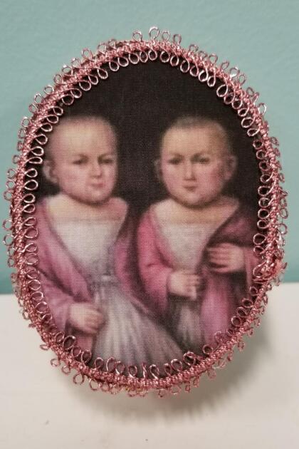 Primitive Folk Art Portrait of Pink Twin Babies Decorative Box