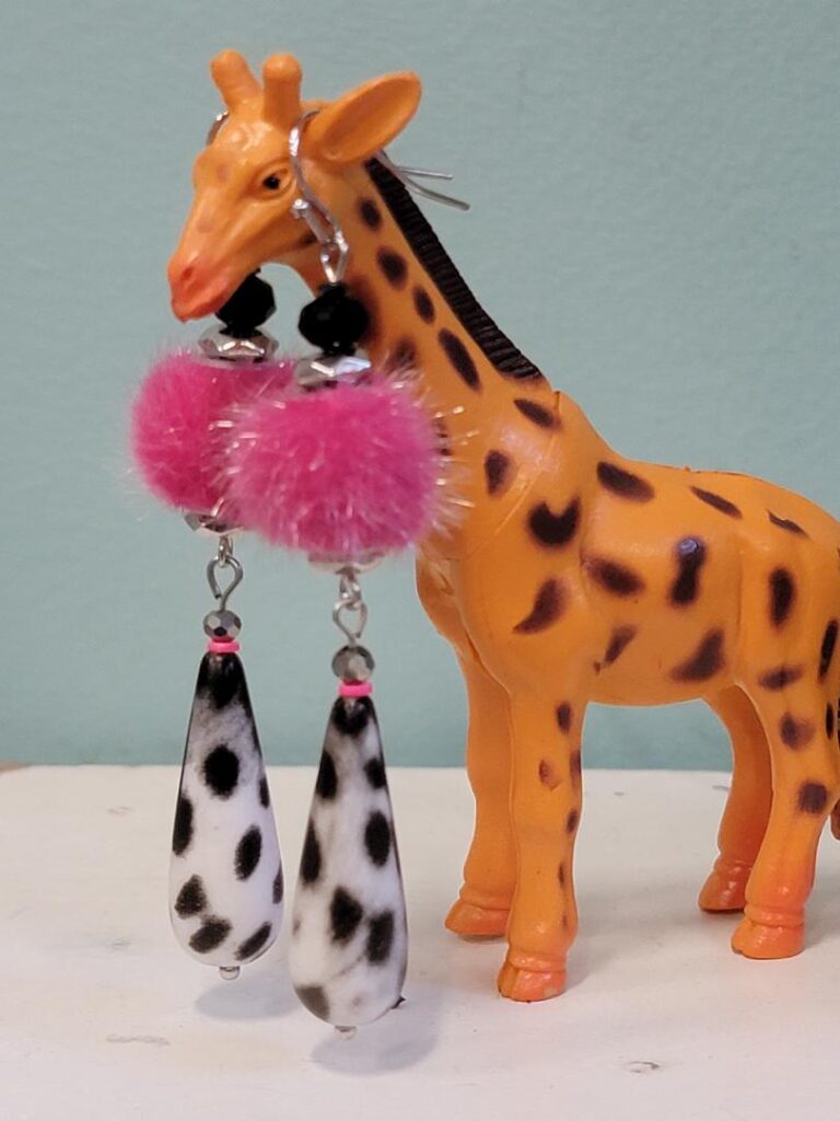 Hot Pink Fuzzy Dalmatian Earrings ⋆ Behold Jewelry & Designs West