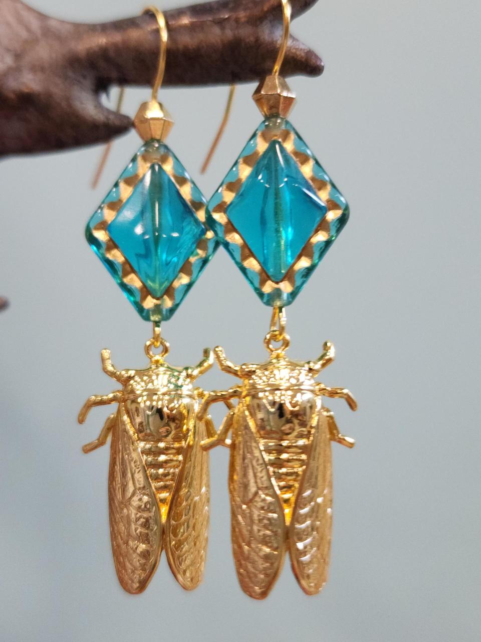 Turquoise Diamond Baby Cicada Earrings