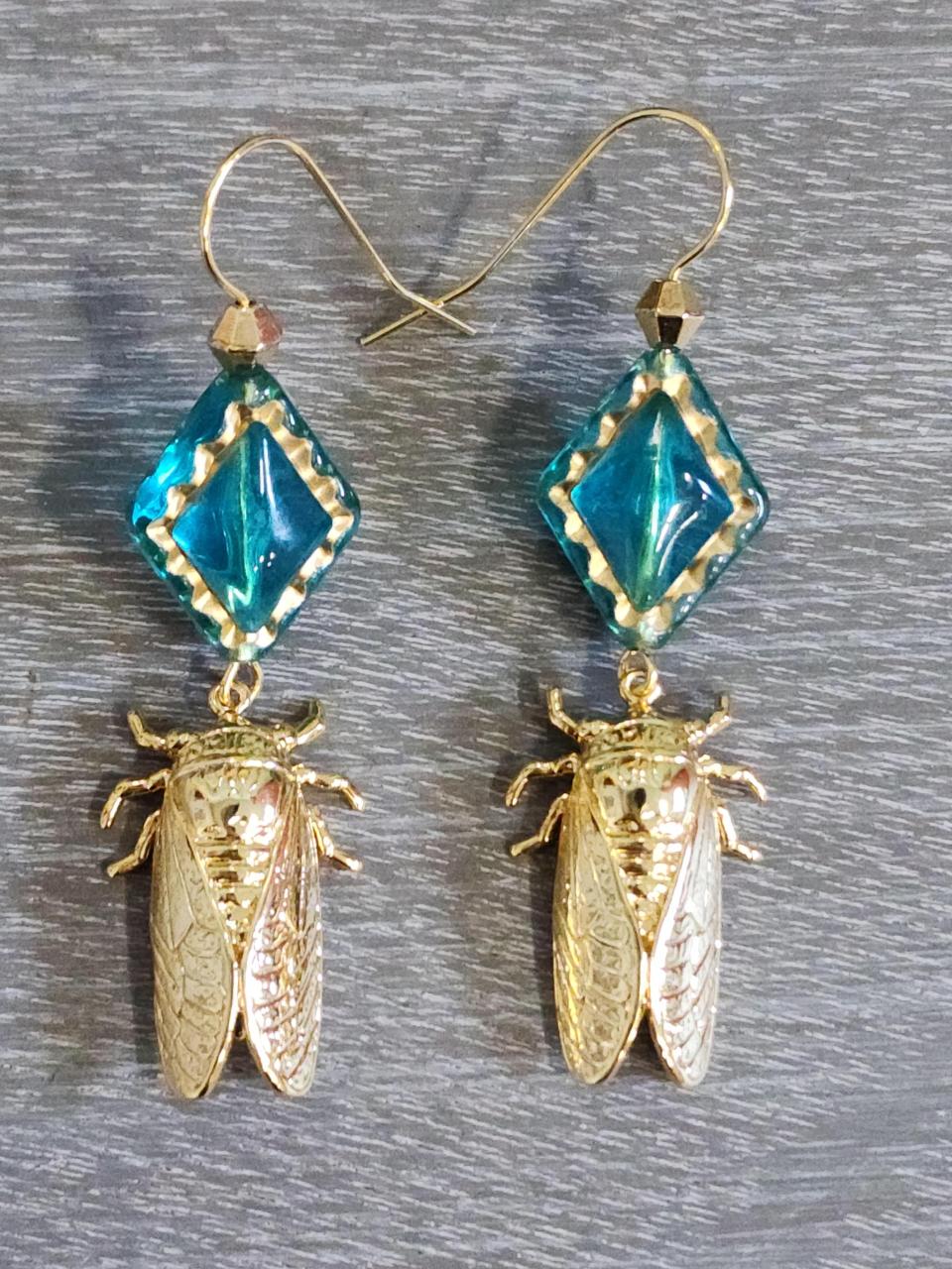 Turquoise Diamond Baby Cicada Earrings - Image 2