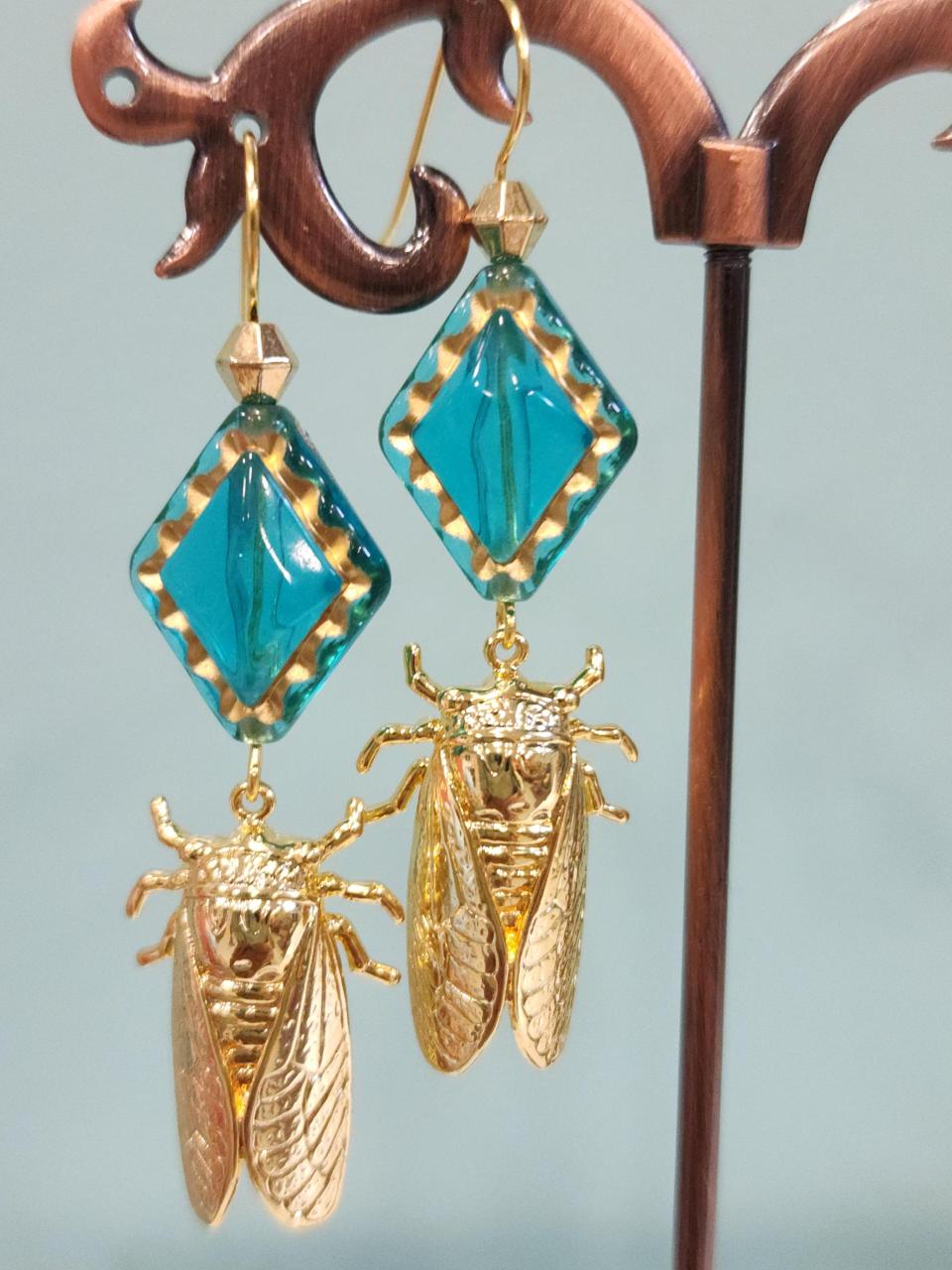 Turquoise Diamond Baby Cicada Earrings - Image 3