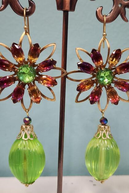 Lime Green Floral Earrings
