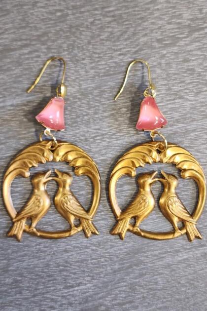 Love Birds and Pink Bell Earrings
