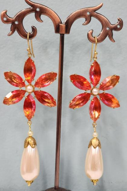 Fire Flower and Pearl Earrings