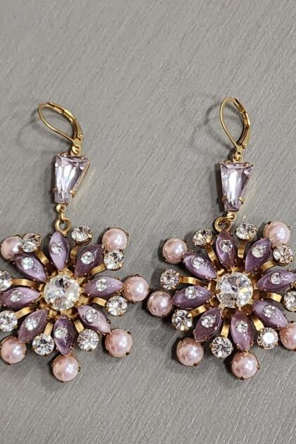 Misty Lavender and Pale Pink Pearl Flower Earrings