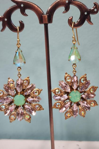Ballet Pink and Mint Flower Earrings